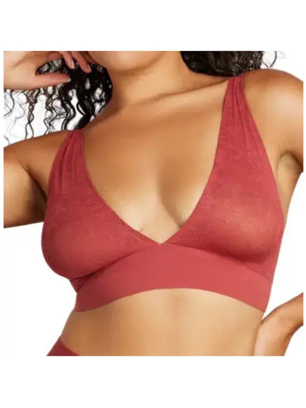 SIELLA New Soft Lace Plunge Unpadded Bra Bralette Deep V Rosewood Size XL 38 B-D